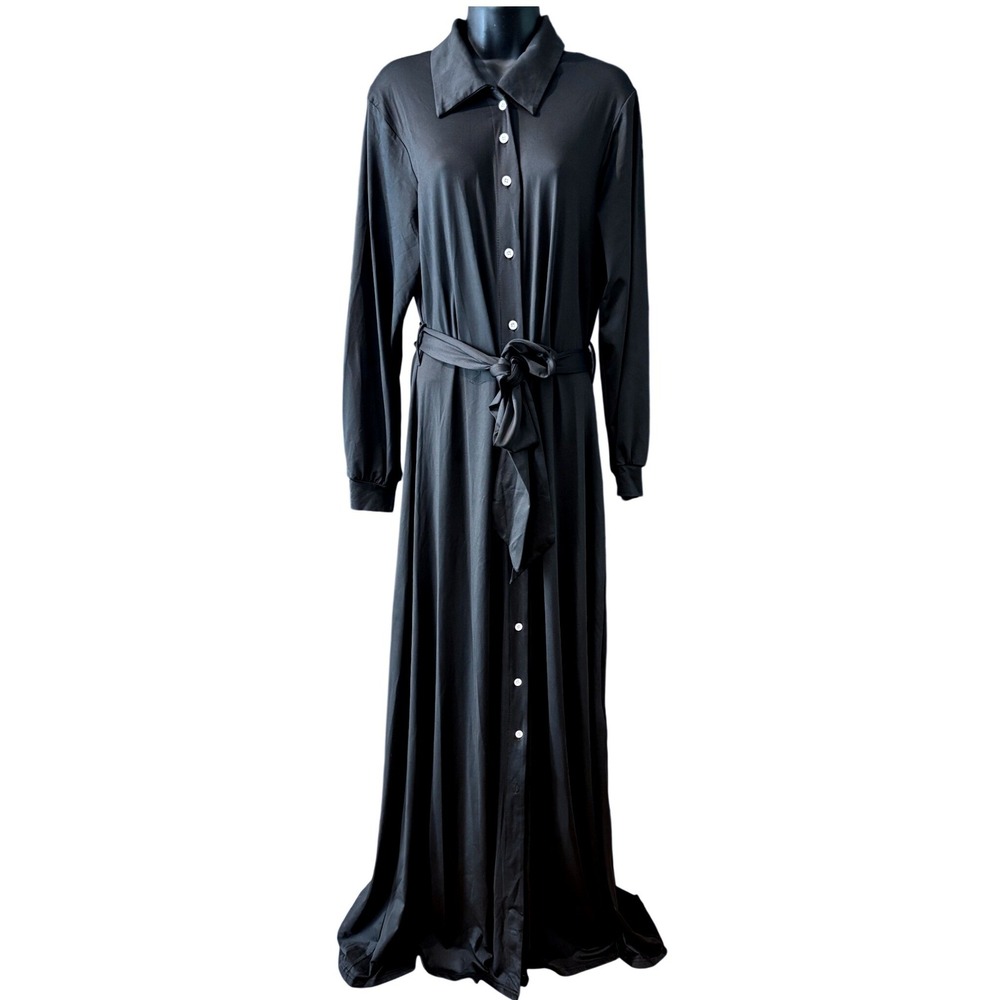 Unbranded Black Maxi Shirt Dress Long Sleeve Button Front Whimsygoth Romantic XL